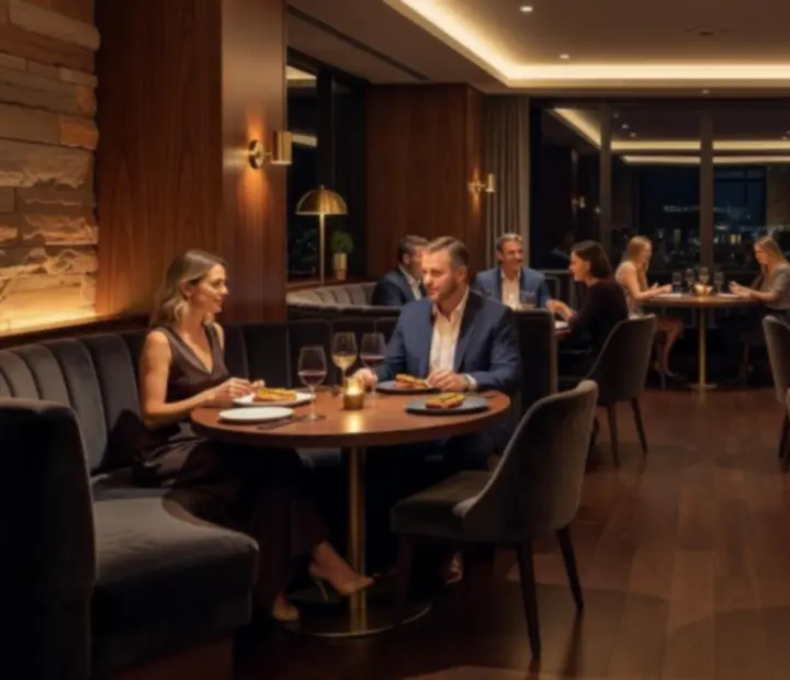 Moody evening restaurant interior in Melbourne set up for an intimate poker-themed dinner