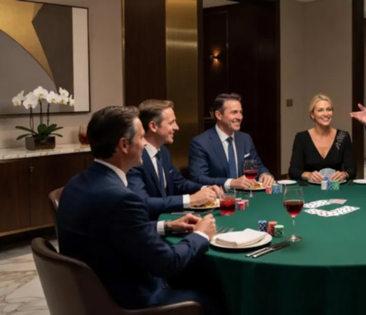 Hosted poker table with professional dealer, cocktails, and shared plates at an Australian restaurant