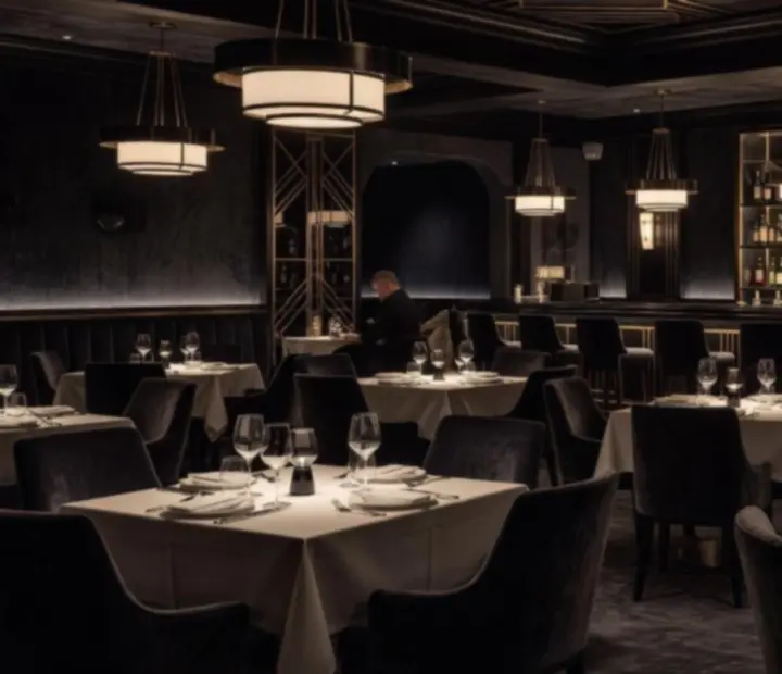 Moody Melbourne restaurant interior with emerald accents and candlelit tables