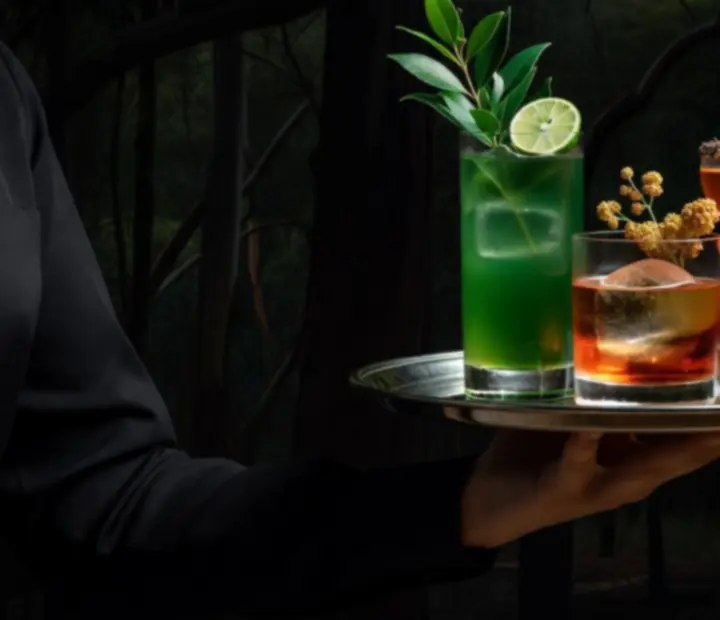 Signature cocktails served on a tray at Suited and Seared